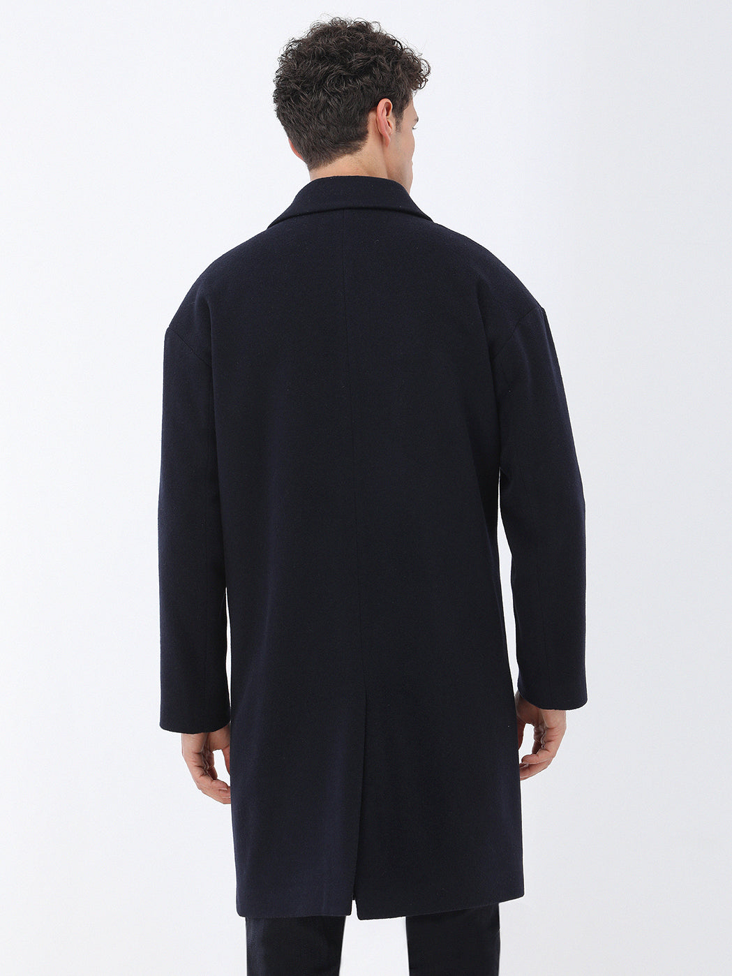 Lacivert Regular Fit Kruvaze Yaka Casual Örme Palto