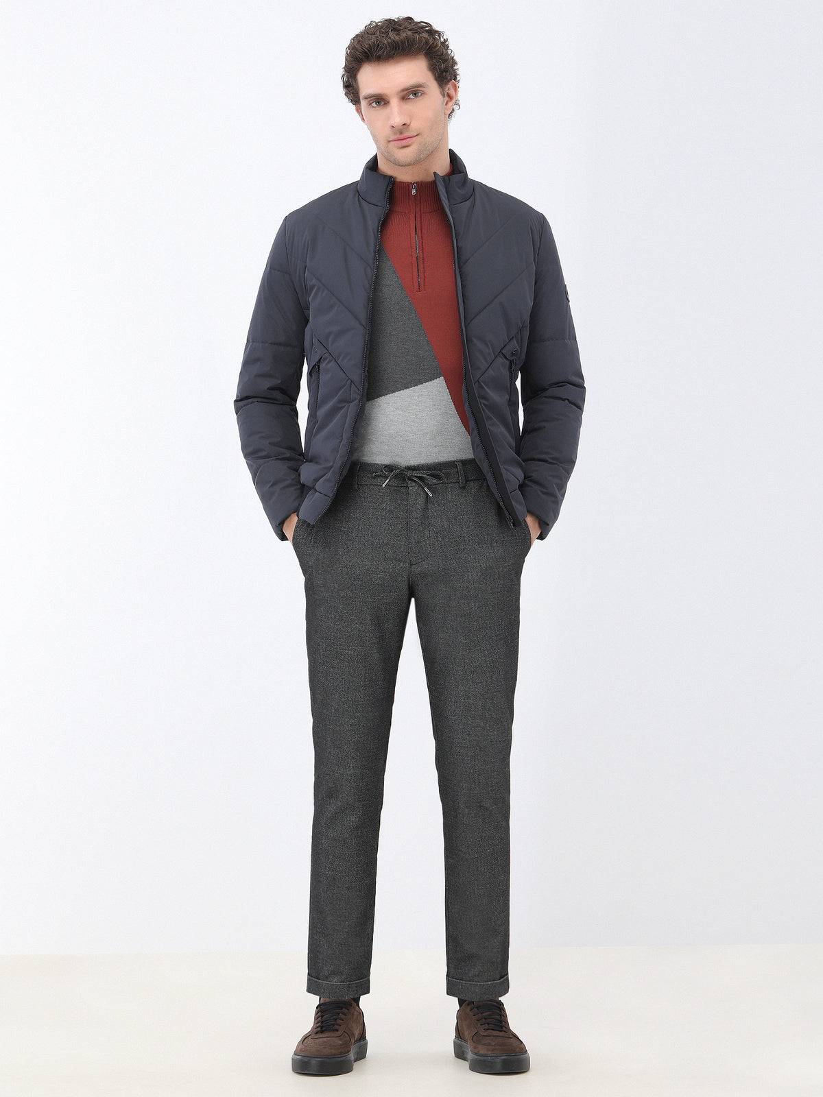Antrasit Regular Fit Dik Yaka Casual Dokuma Mont