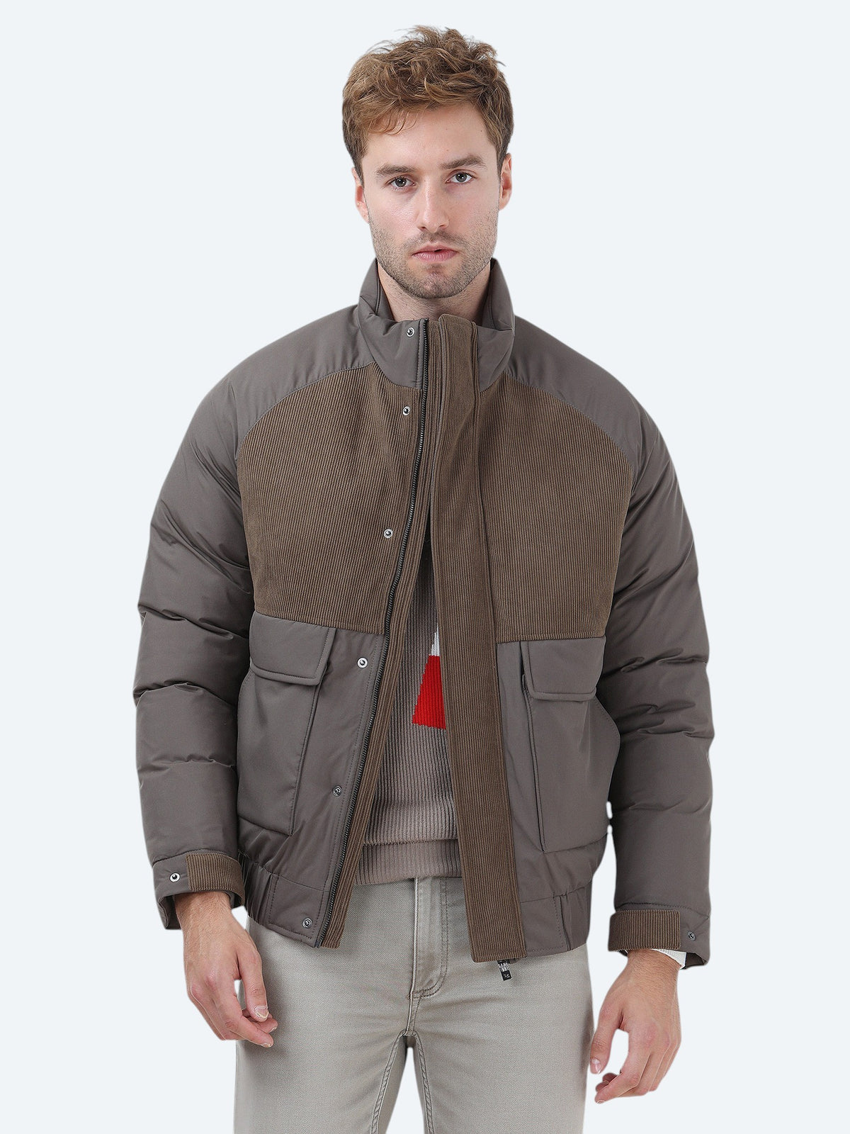 Açık Kahve Regular Fit Dik Yaka Casual Dokuma Mont
