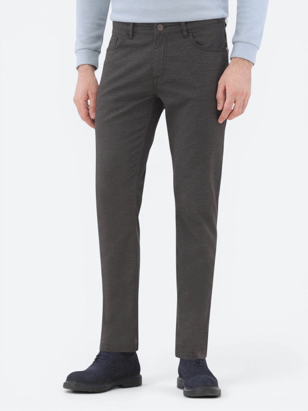 Kahverengi Dokuma Slim Fit Casual Pamuk Karışımlı Pantolon