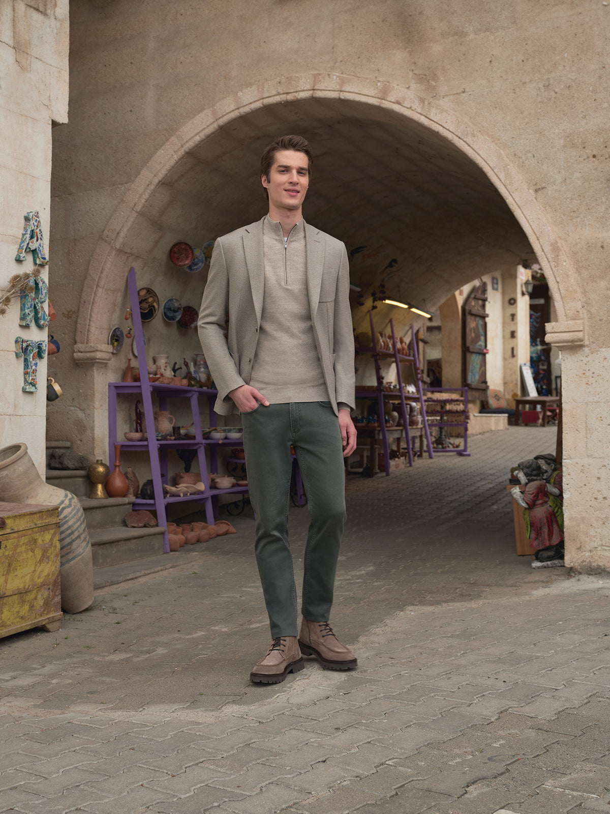 Haki Slim Fit Denim Pamuk Karışımlı Pantolon
