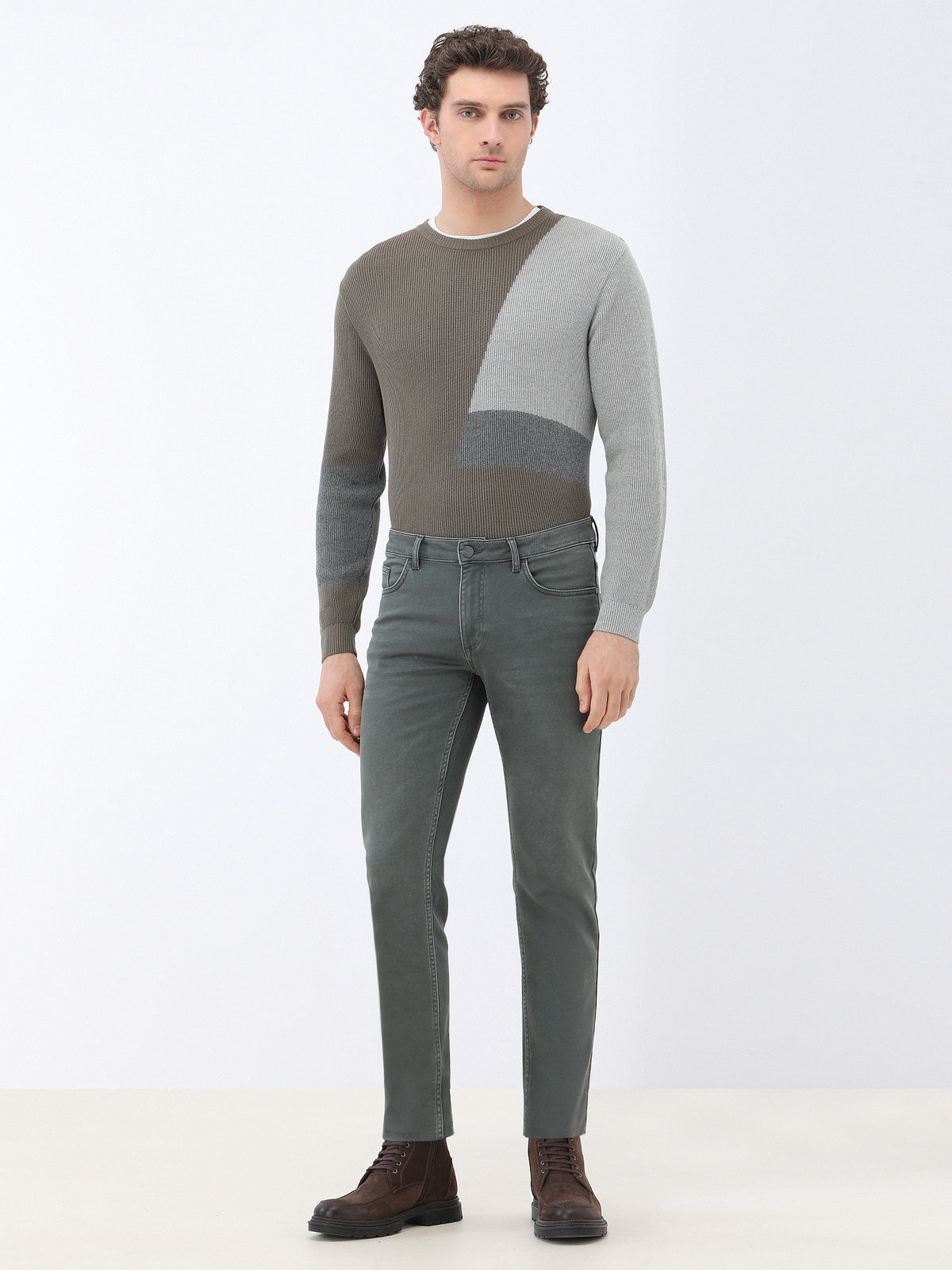 Haki Slim Fit Denim Pamuk Karışımlı Pantolon