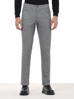 Siyah Çizgili Dokuma Slim Fit Casual Pamuk Karışımlı Pantolon