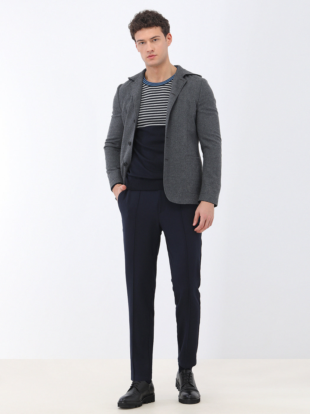 Antrasit Düz Modern Fit Yün Karışımlı Takım Elbise