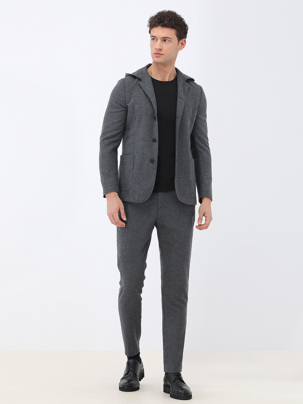 Antrasit Düz Modern Fit Yün Karışımlı Takım Elbise