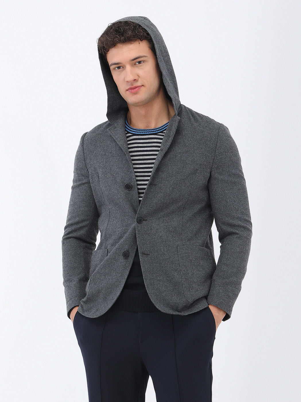 Antrasit Düz Modern Fit Yün Karışımlı Takım Elbise
