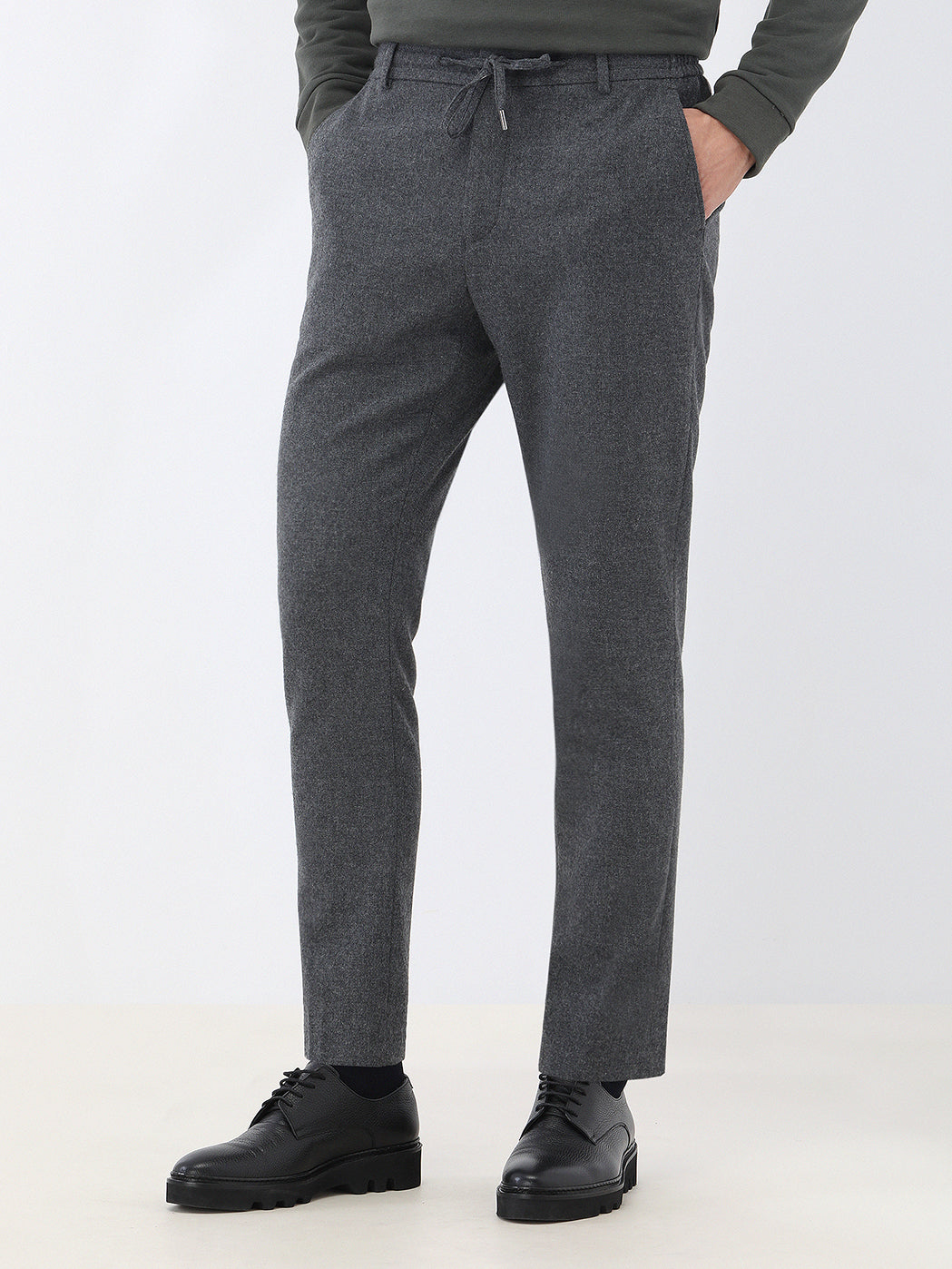 Antrasit Düz Modern Fit Yün Karışımlı Takım Elbise