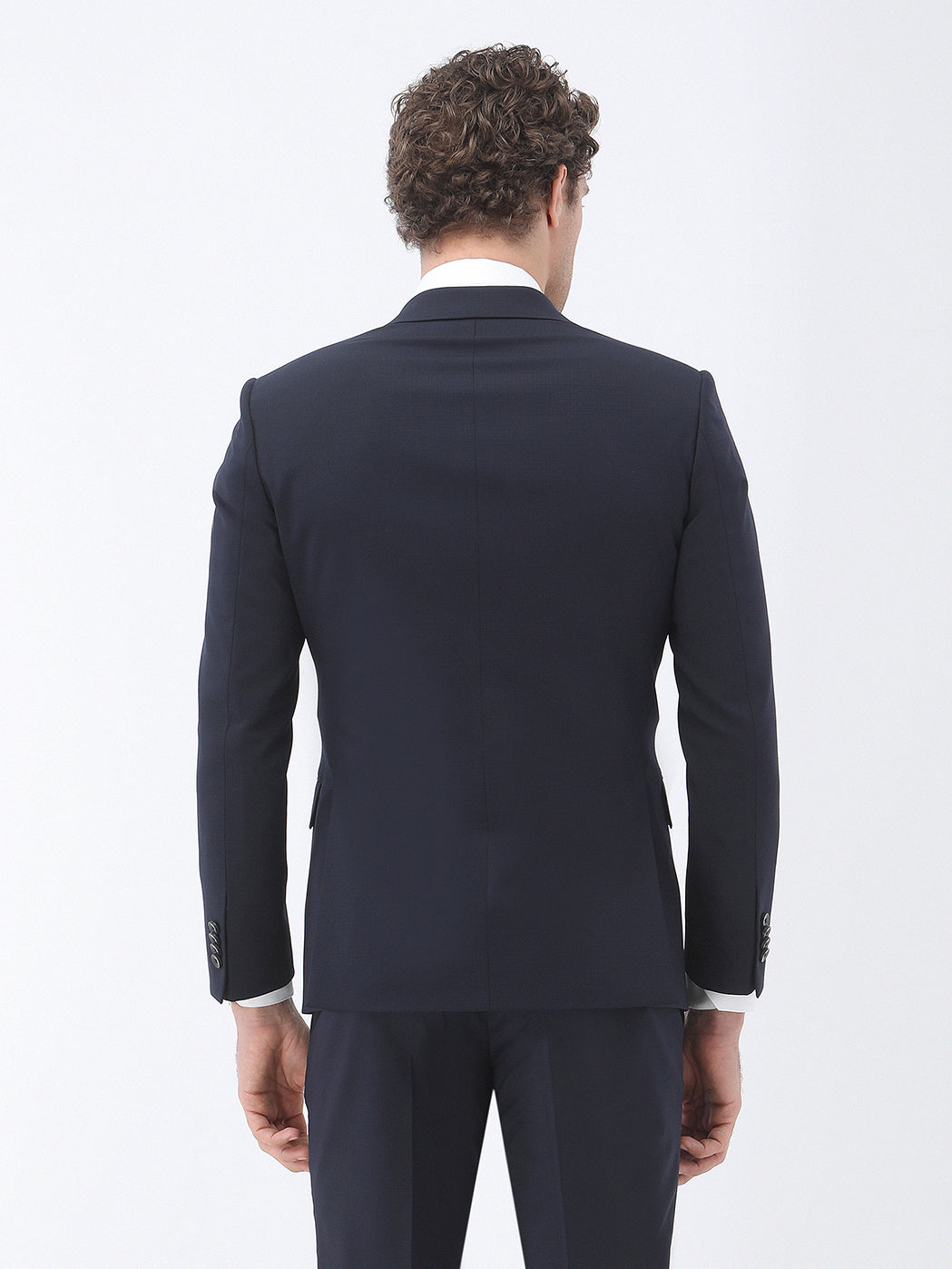 Lacivert Düz Modern Fit Yün Karışımlı Takım Elbise