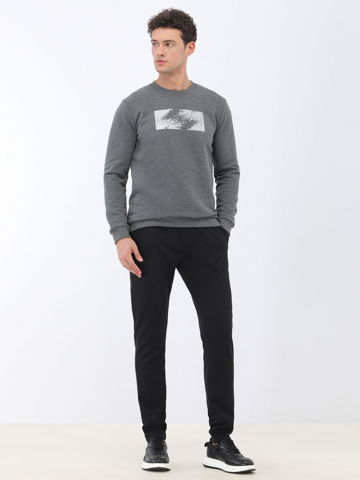 Gri Bisiklet Yaka Sweatshirt