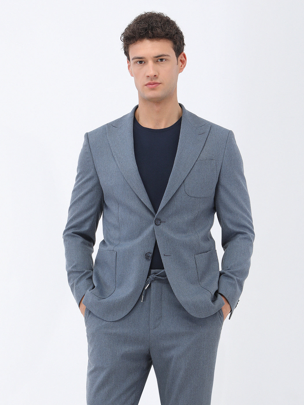 Mavi Düz Modern Fit Takım Elbise