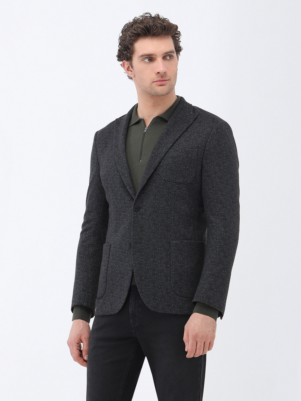 Siyah Desenli Modern Fit Örme Ceket