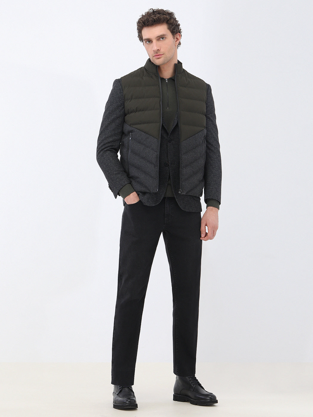 Siyah Desenli Modern Fit Örme Ceket