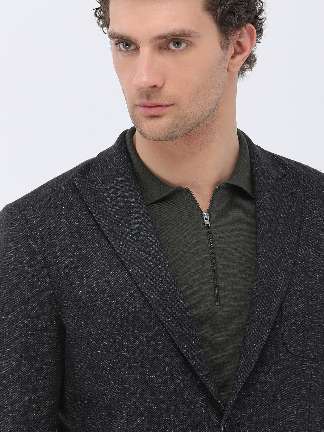 Siyah Desenli Modern Fit Örme Ceket