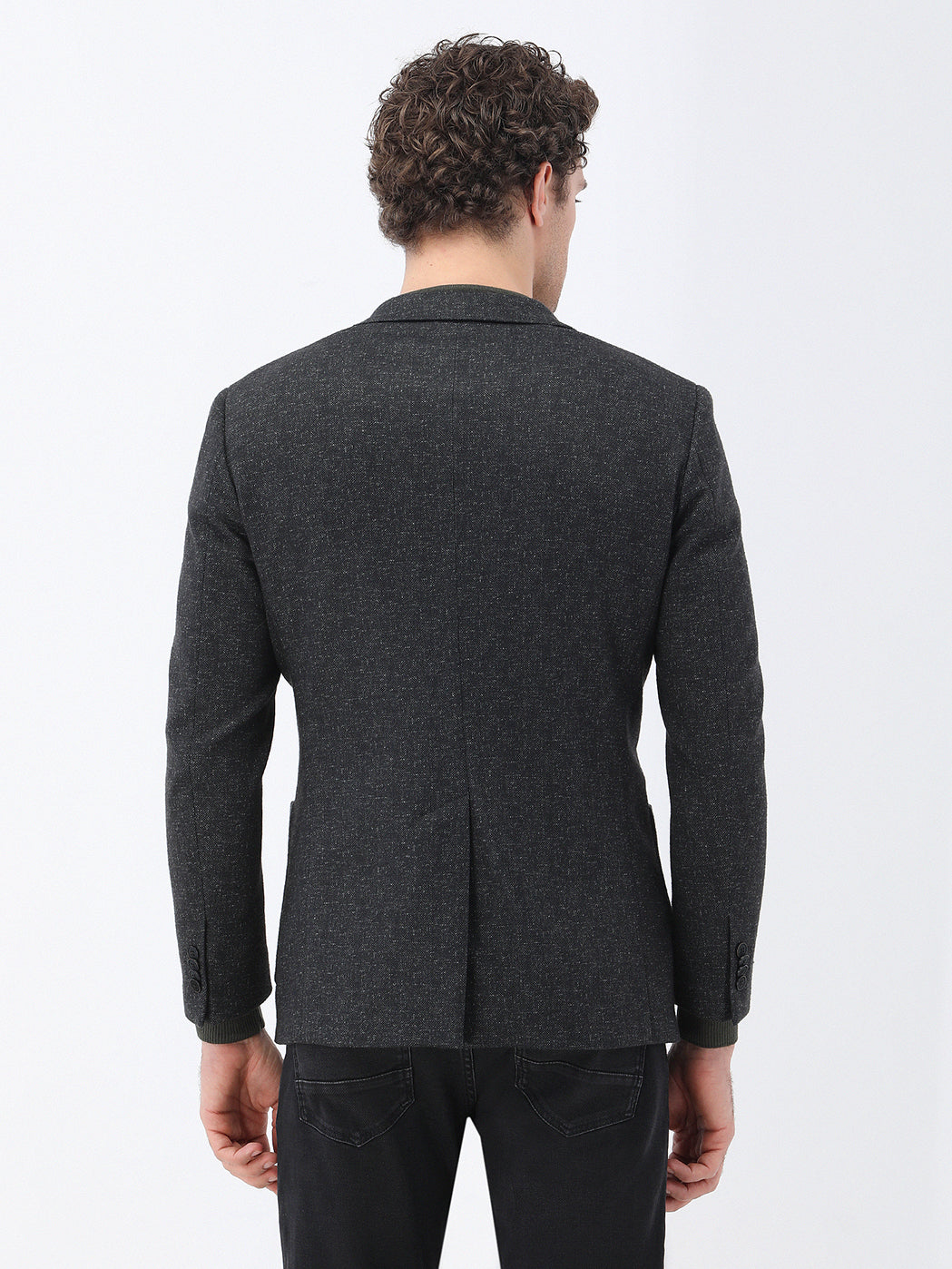 Siyah Desenli Modern Fit Örme Ceket