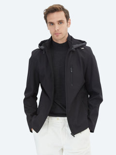 Siyah Regular Fit Kapüşonlu Casual Dokuma Mont