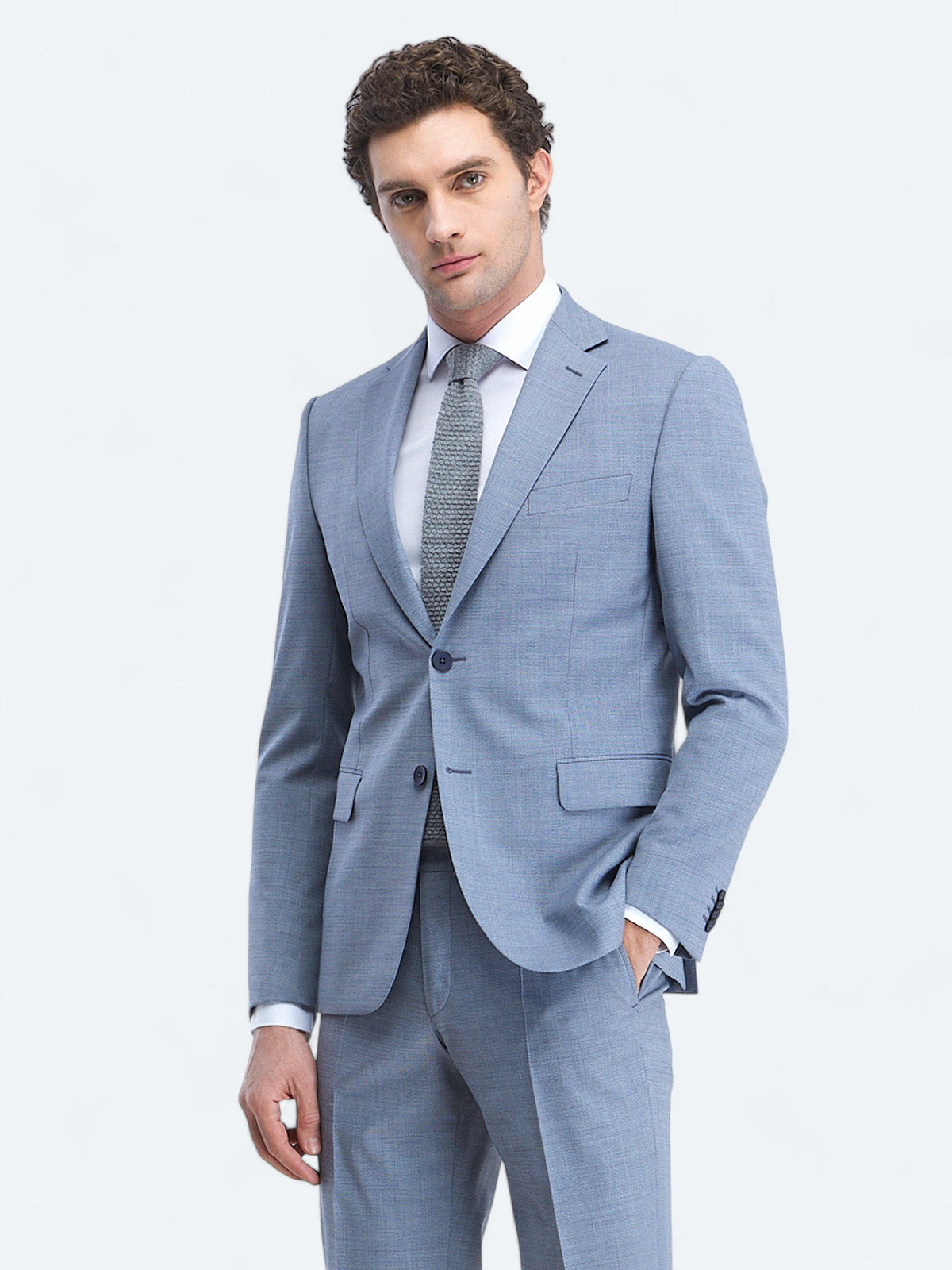 Mavi Mikro Modern Fit Yün Karışımlı Takım Elbise