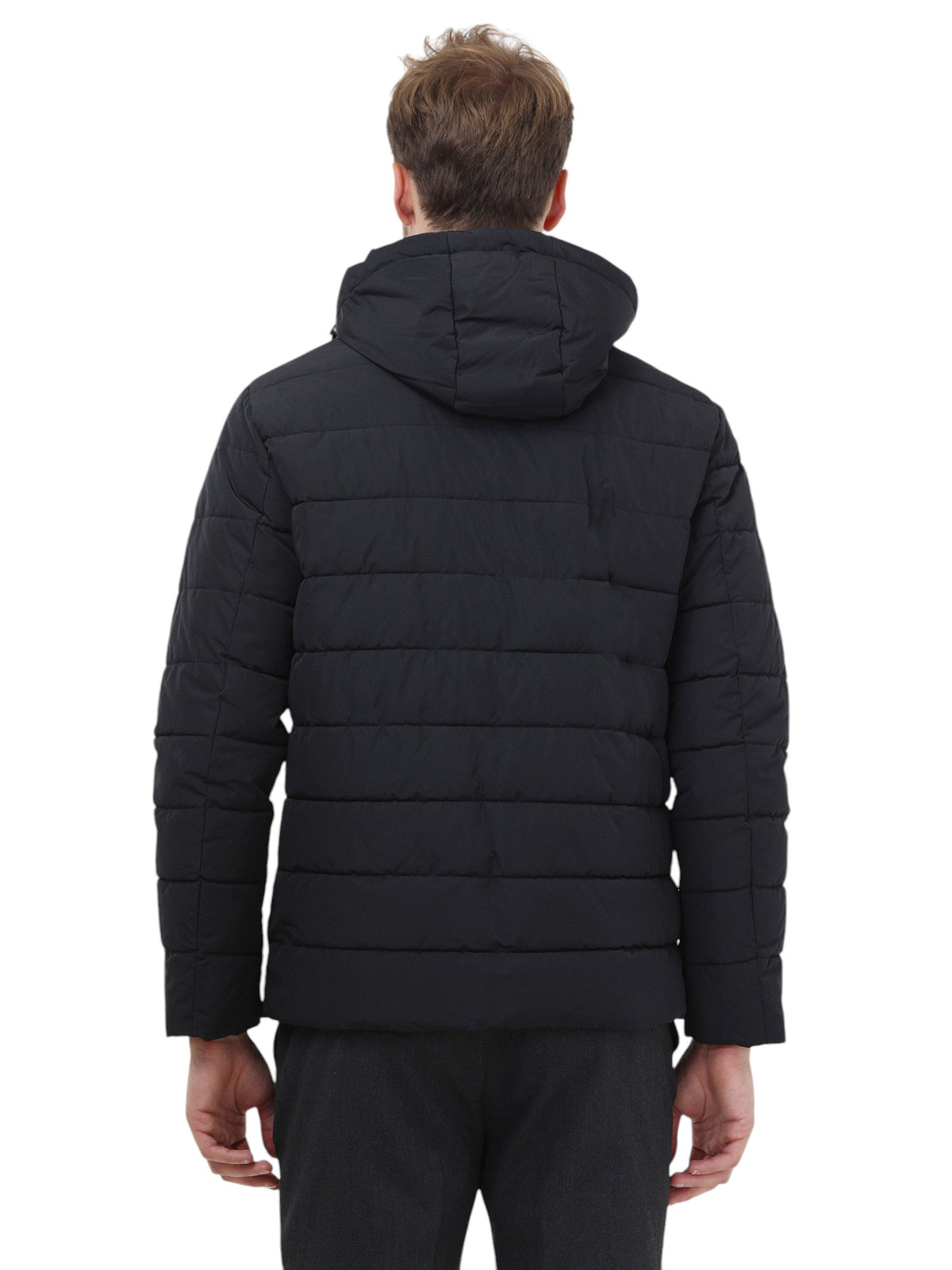 Siyah Regular Fit Kapüşonlu Casual Dokuma Mont