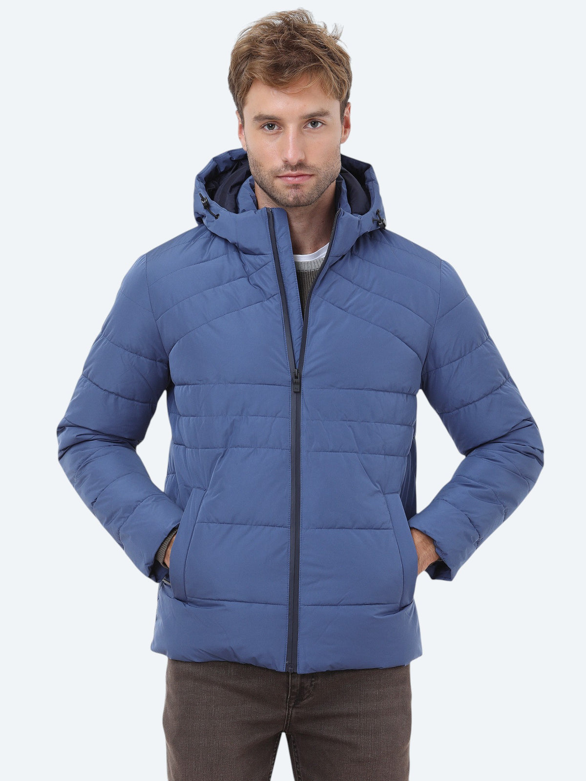 İndigo Regular Fit Kapüşonlu Casual Dokuma Mont