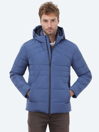 İndigo Regular Fit Kapüşonlu Casual Dokuma Mont