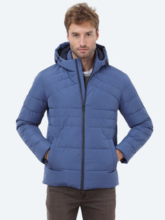 İndigo Regular Fit Kapüşonlu Casual Dokuma Mont