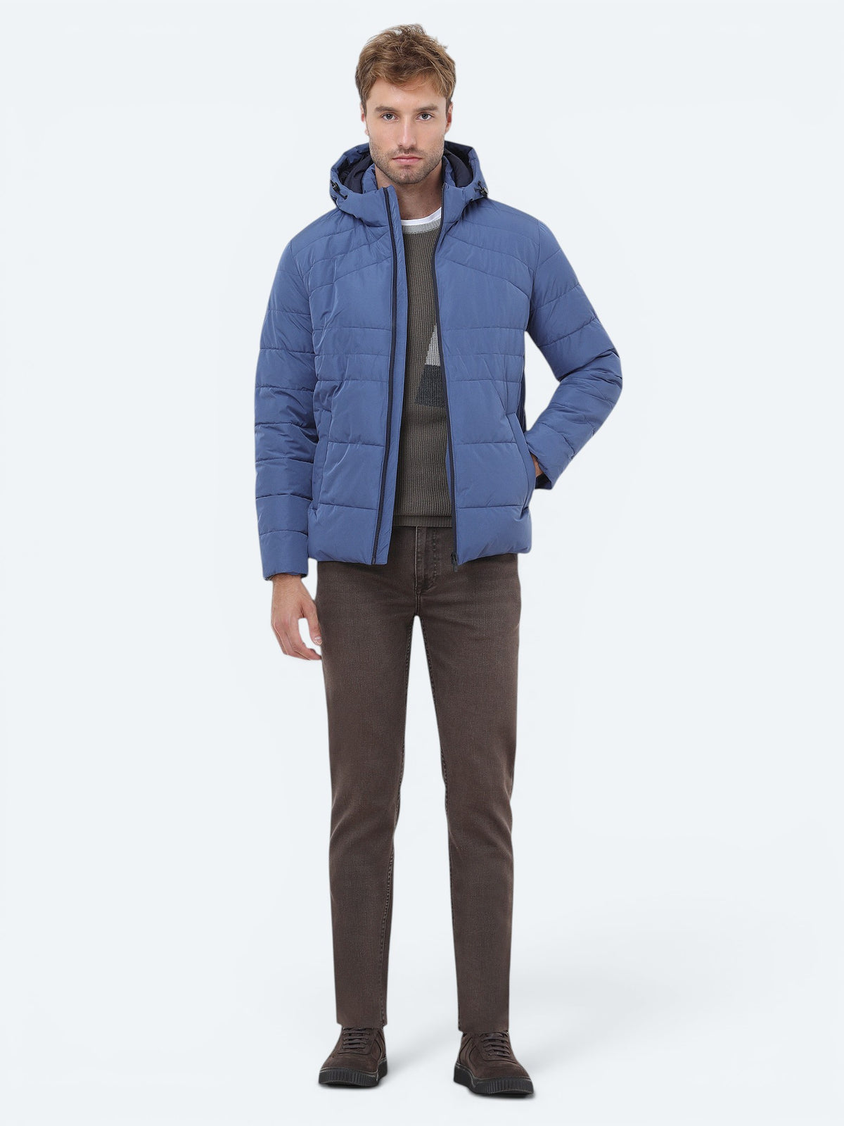 İndigo Regular Fit Kapüşonlu Casual Dokuma Mont