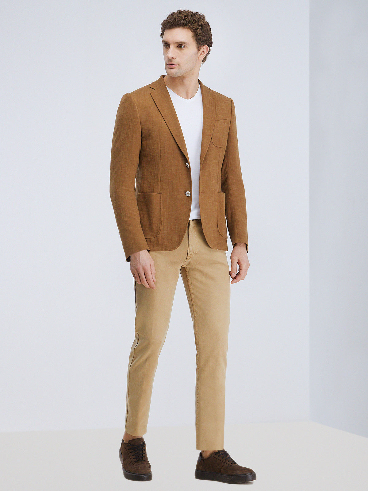 Deve Tüyü Düz Modern Fit Pamuk Karışımlı Ceket