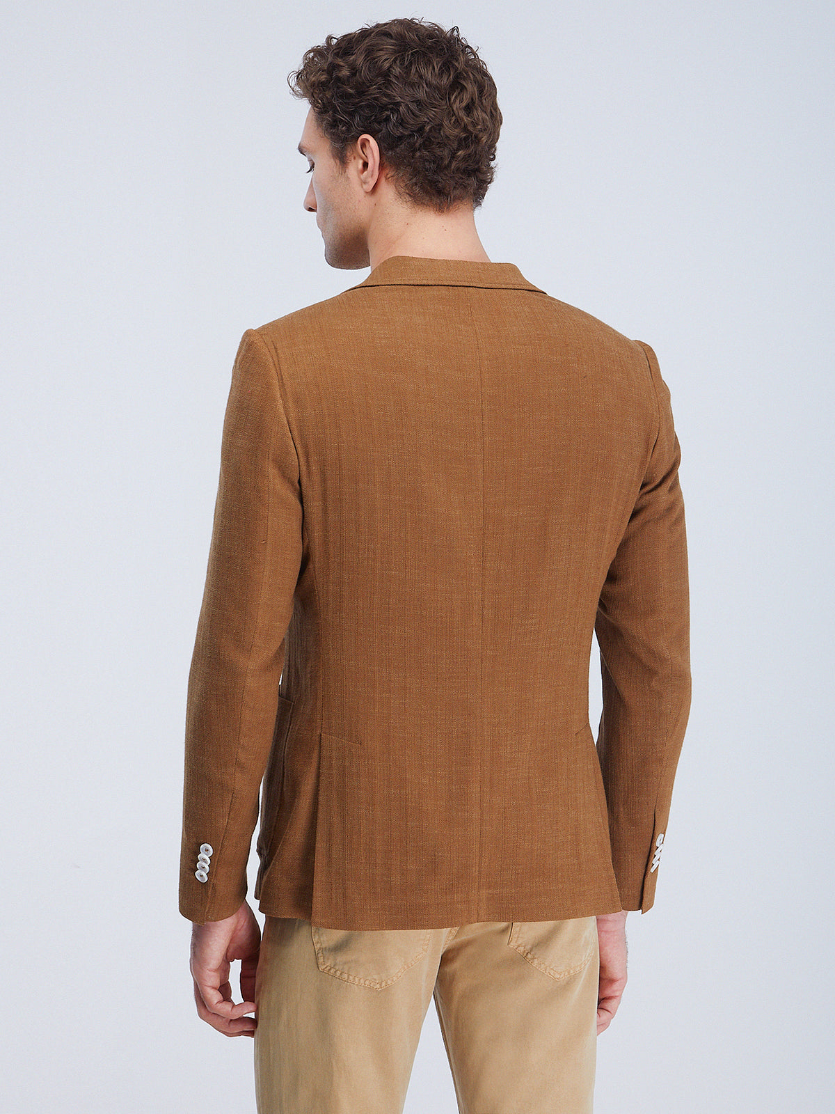 Deve Tüyü Düz Modern Fit Pamuk Karışımlı Ceket