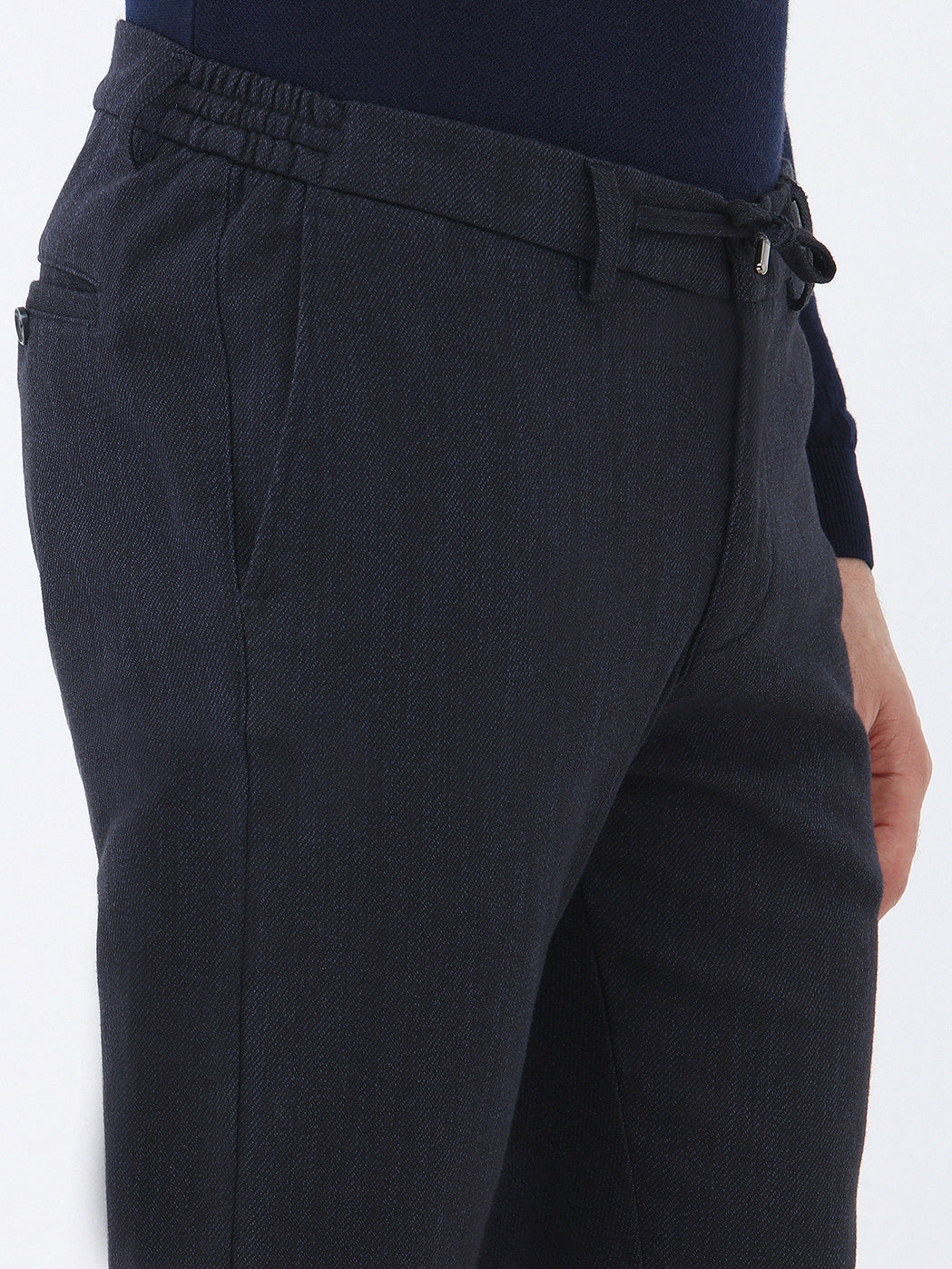 Lacivert Dokuma Jogging Fit Casual Pamuk Karışımlı Pantolon