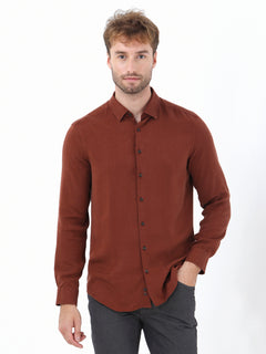 Kiremit Düz Regular Fit Uzun Dokuma Casual Gömlek