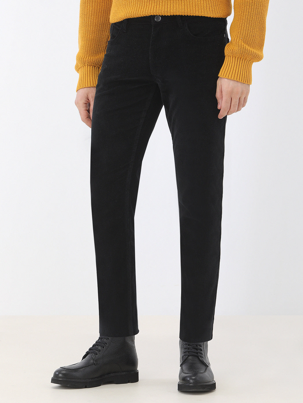 Siyah Dokuma Regular Fit Kadife Casual Pamuk Karışımlı Pantolon
