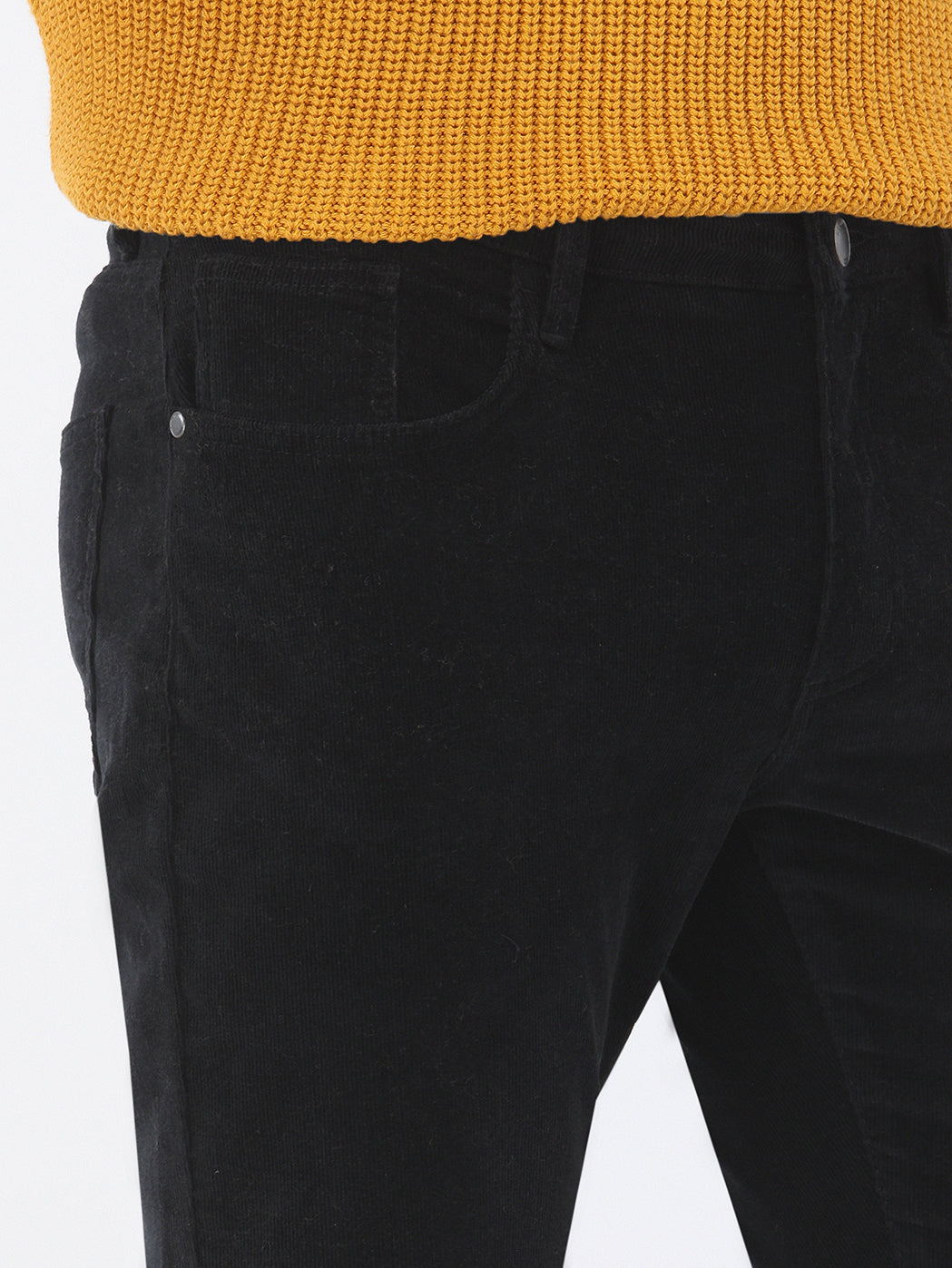 Siyah Dokuma Regular Fit Kadife Casual Pamuk Karışımlı Pantolon