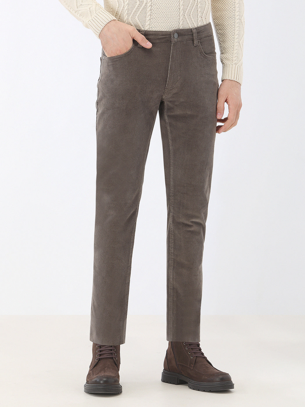 Vizon Dokuma Regular Fit Kadife Casual Pamuk Karışımlı Pantolon