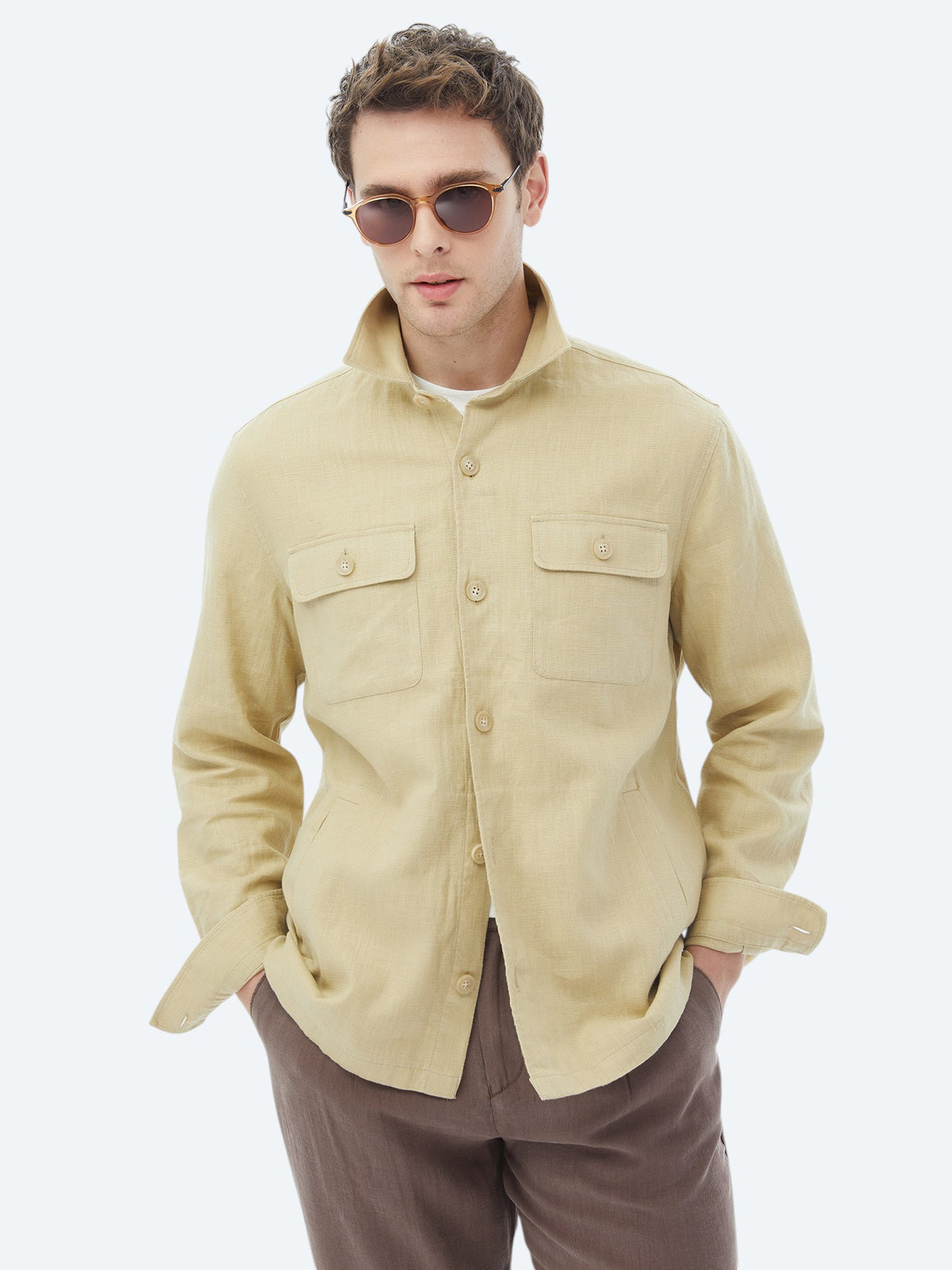 Yağ Yeşili Düz Regular Fit Dokuma Overshirt