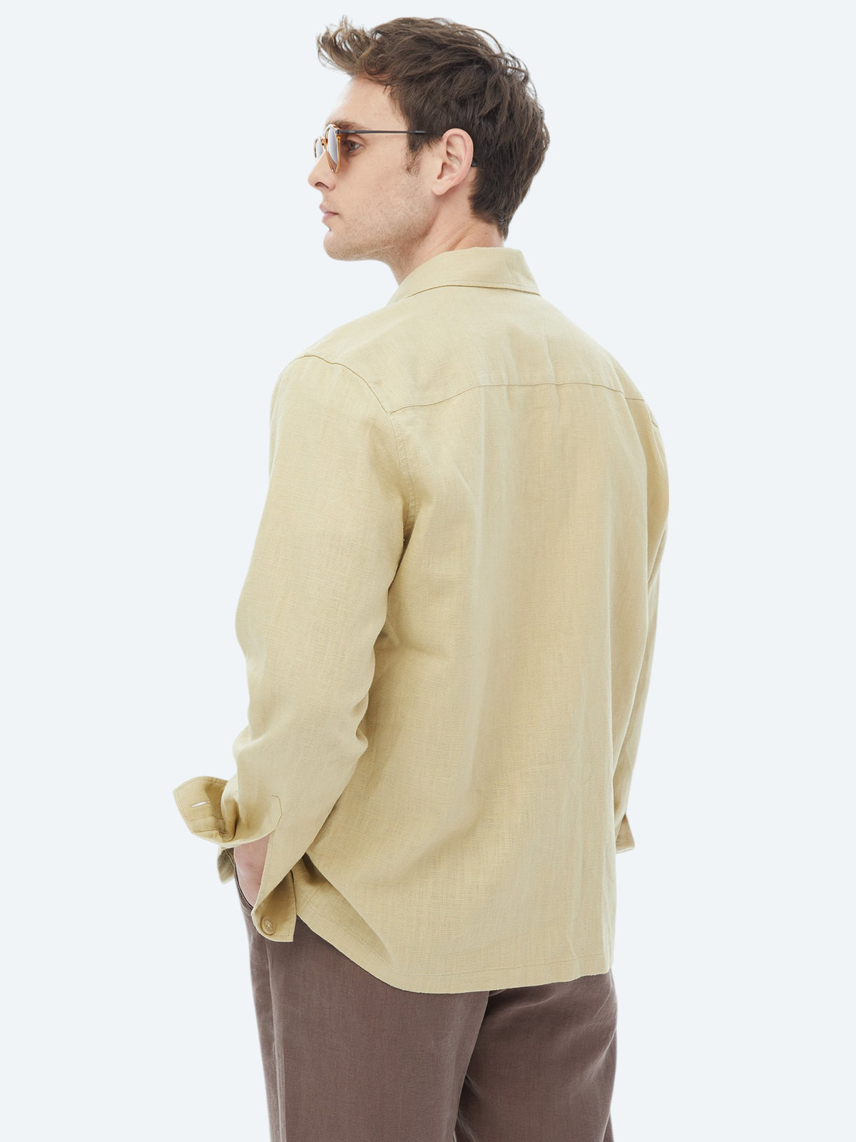 Yağ Yeşili Düz Regular Fit Dokuma Overshirt
