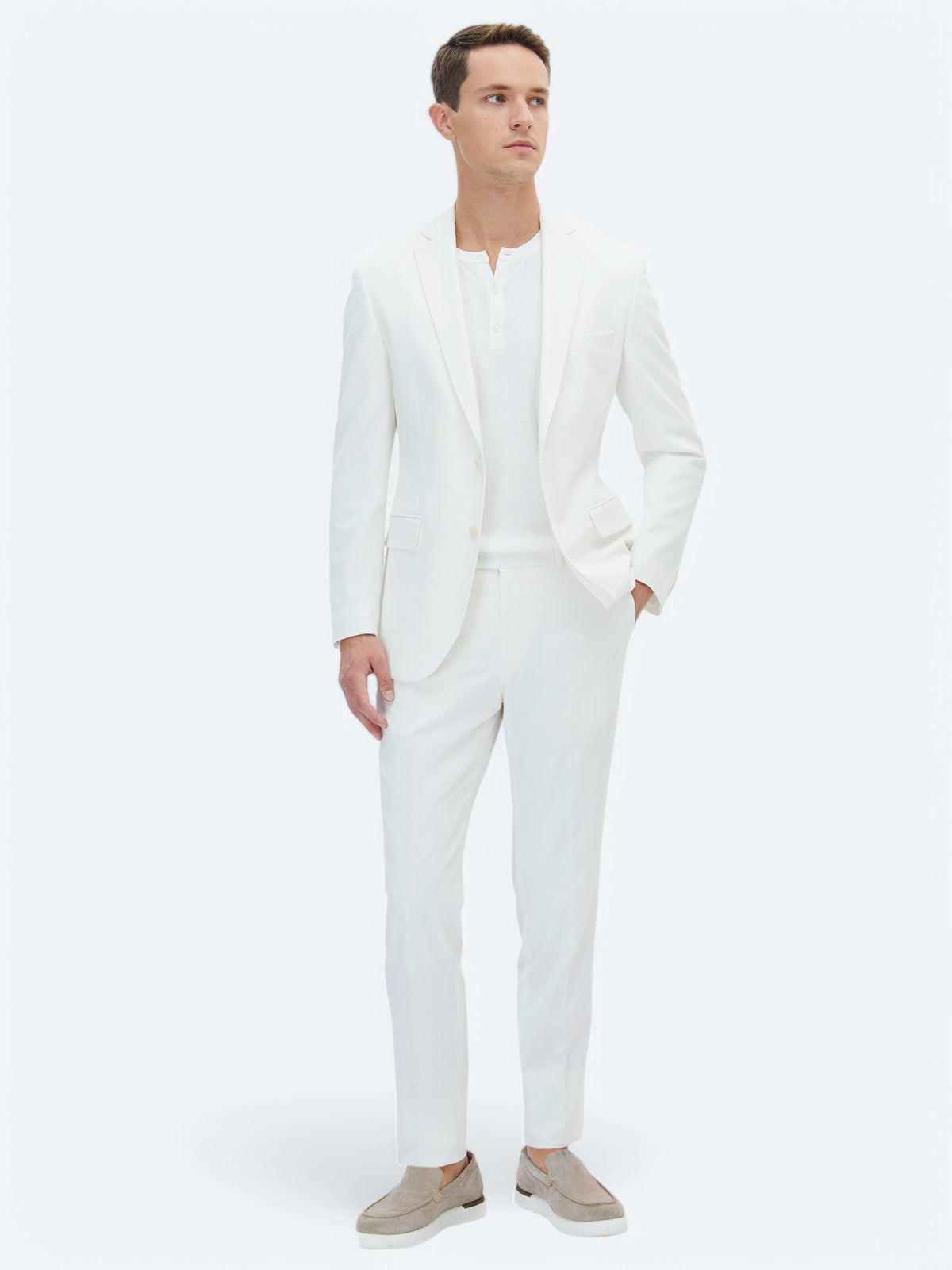 Ekru Düz Slim Fit Takım Elbise