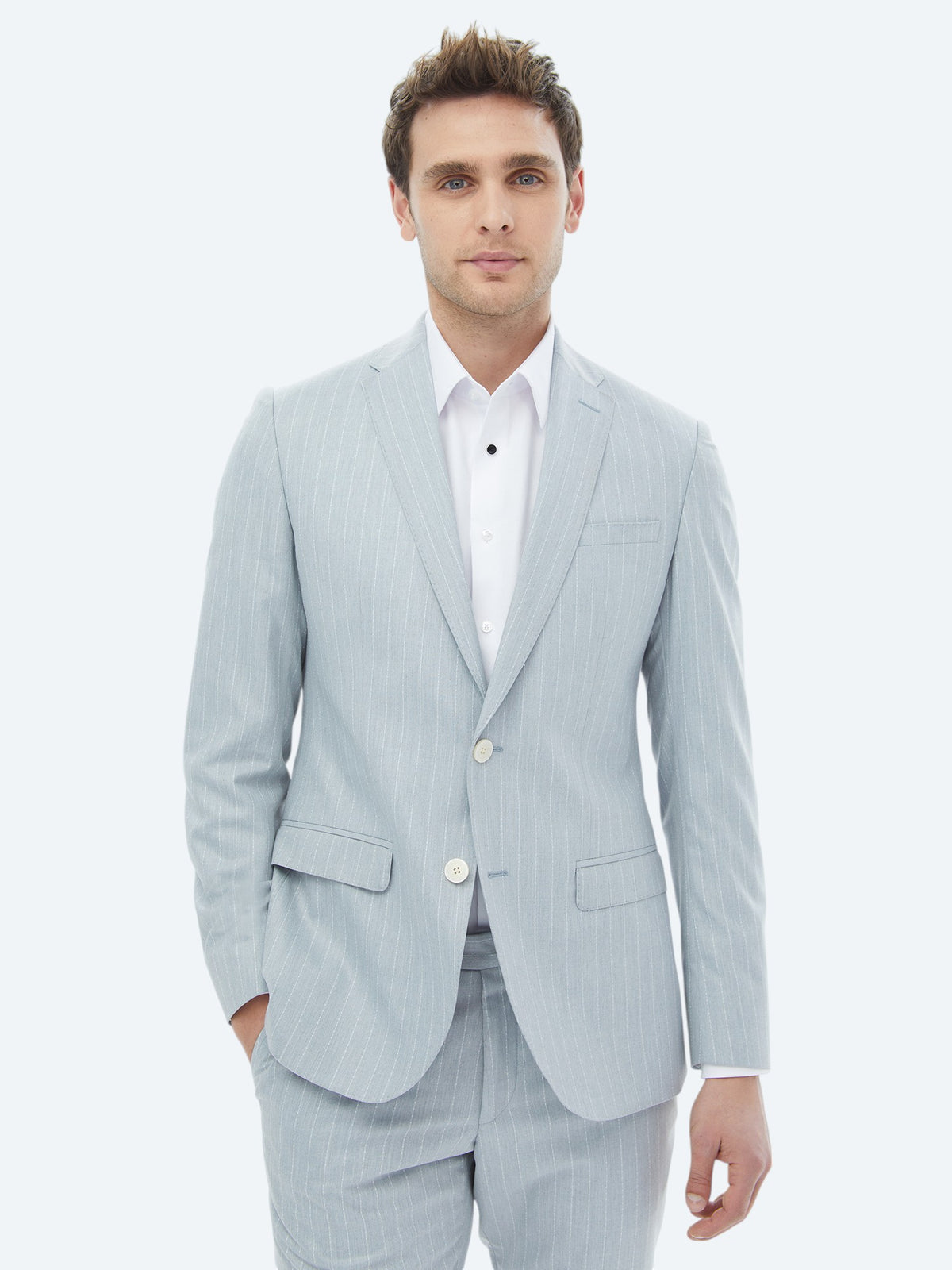 Açık Mavi Çizgili Slim Fit Takım Elbise