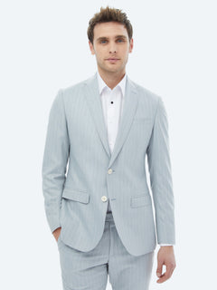 Açık Mavi Çizgili Slim Fit Takım Elbise
