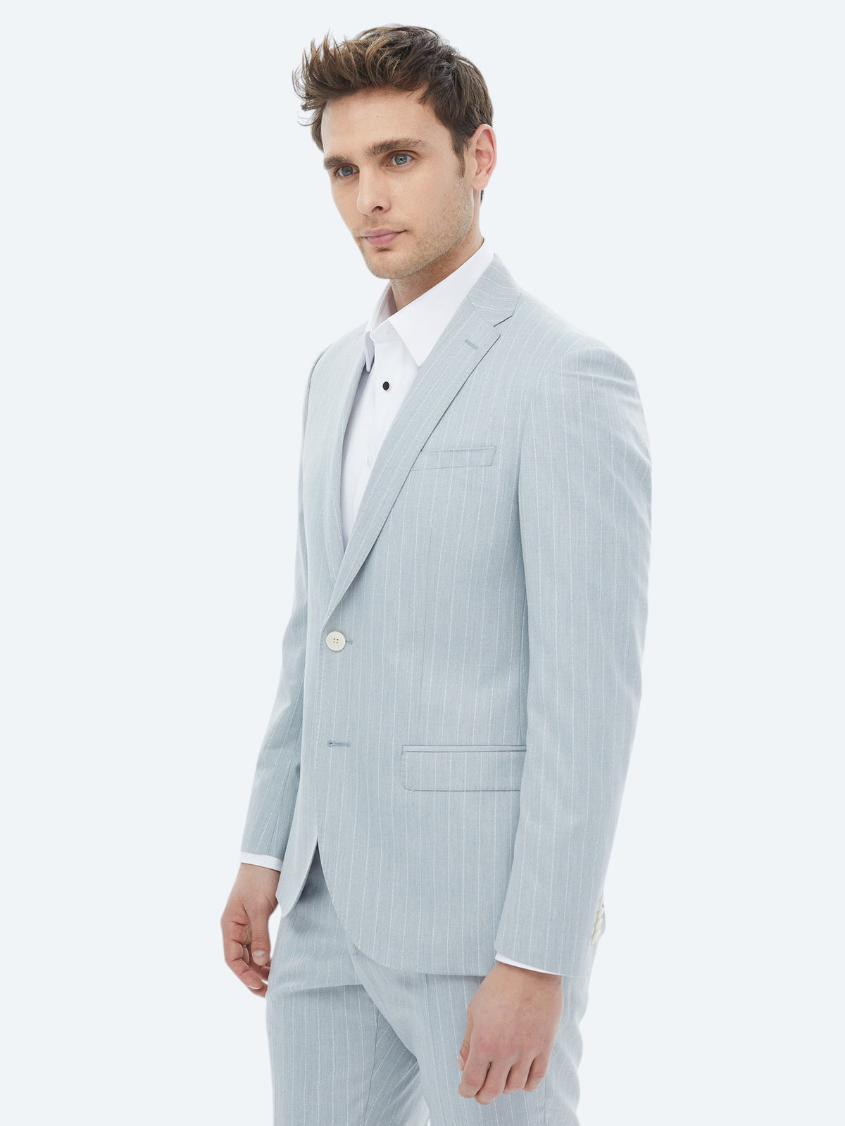 Açık Mavi Çizgili Slim Fit Takım Elbise