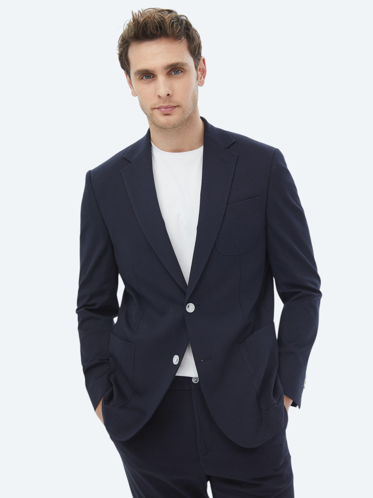 Lacivert Düz Modern Fit Pamuk Karışımlı Örme Takım Elbise