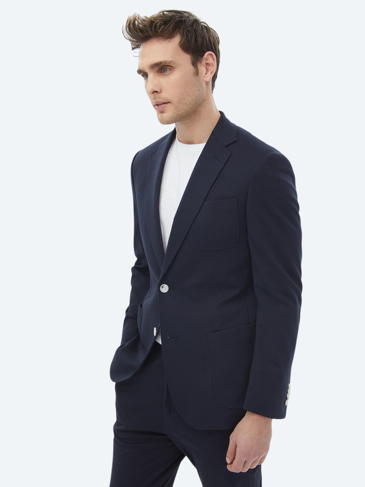 Lacivert Düz Modern Fit Pamuk Karışımlı Örme Takım Elbise