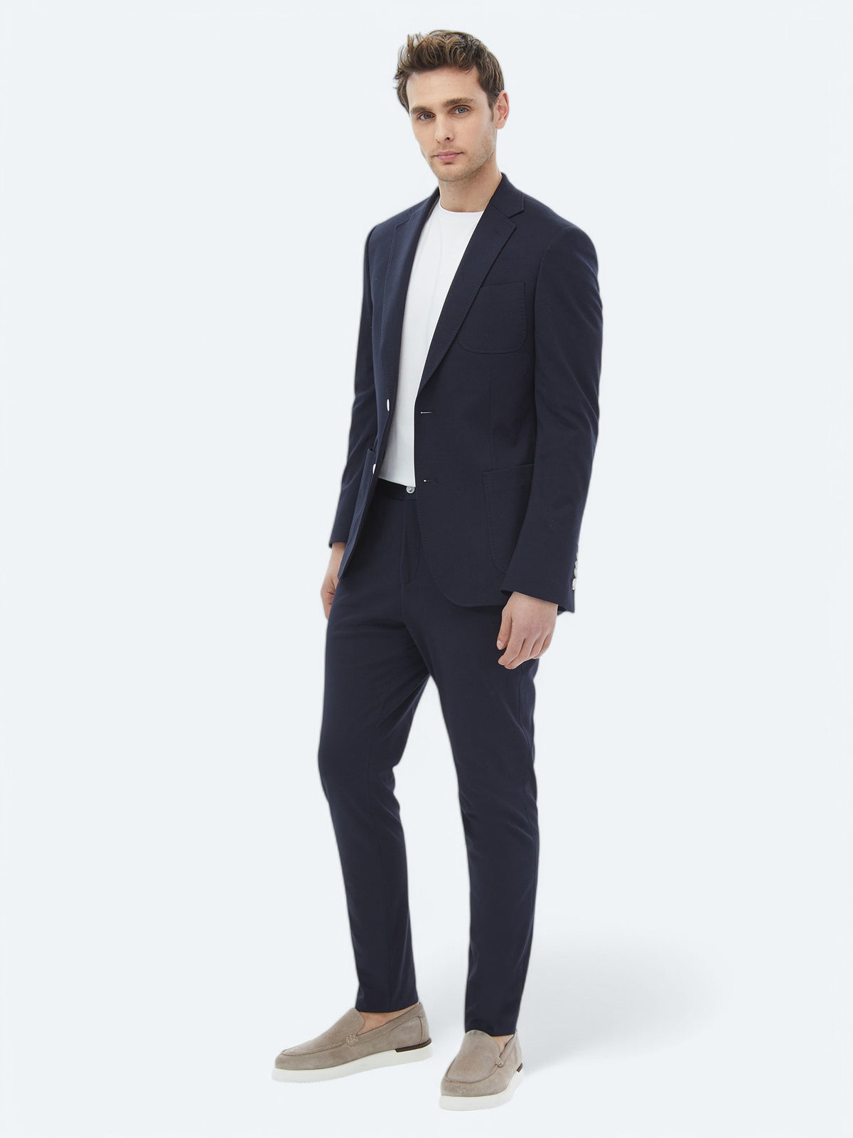 Lacivert Düz Modern Fit Pamuk Karışımlı Örme Takım Elbise