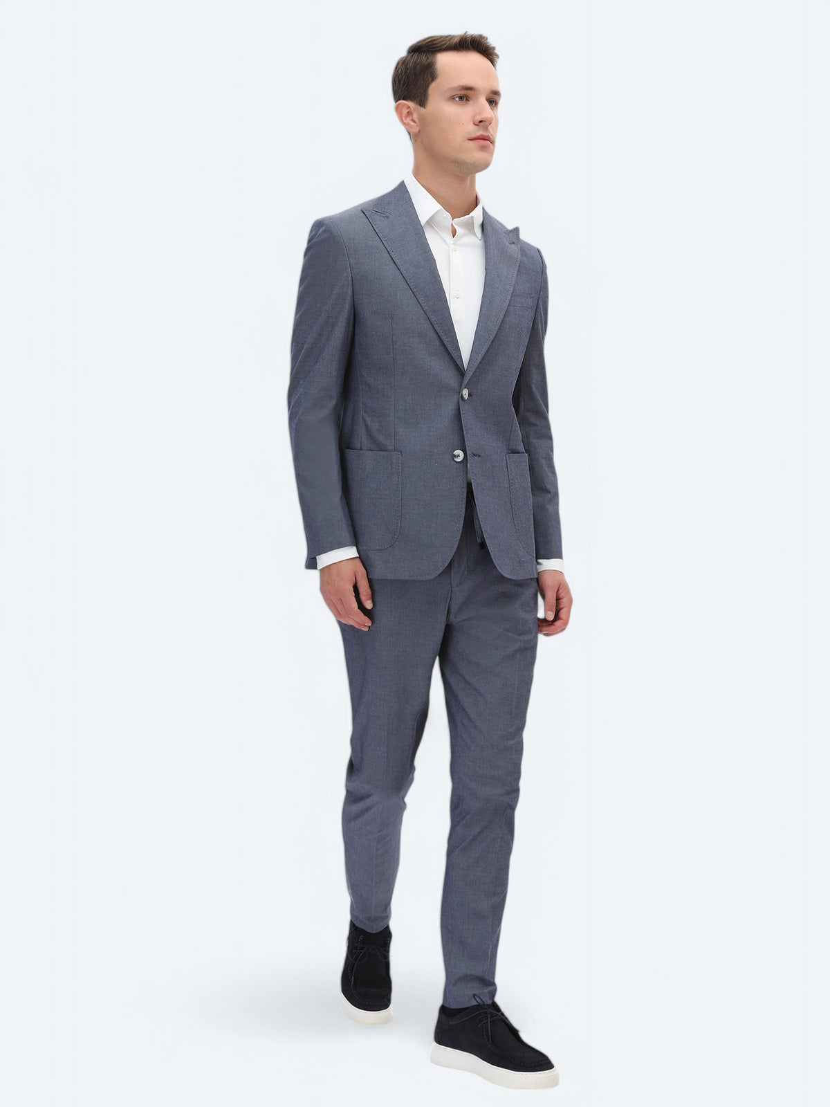 İndigo Düz Modern Fit Pamuk Karışımlı Takım Elbise