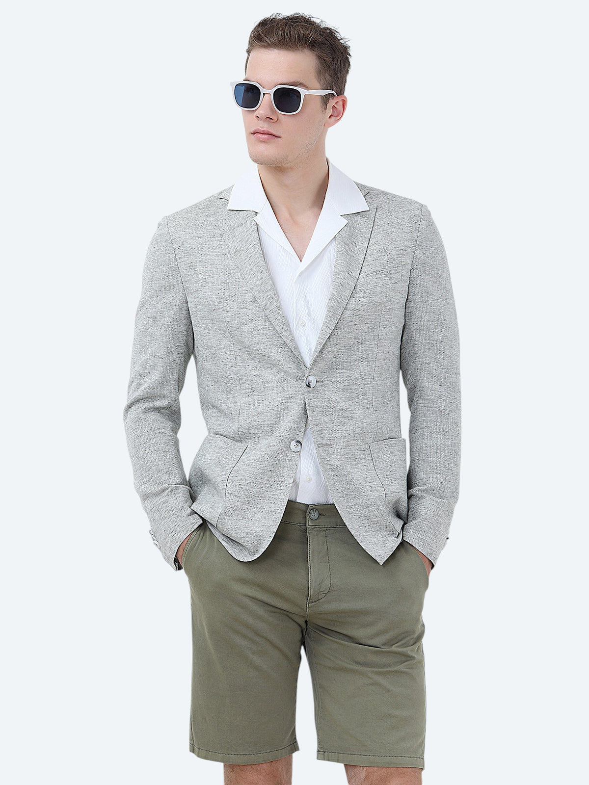 Açık Haki Mikro Modern Fit Keten Karışımlı Ceket