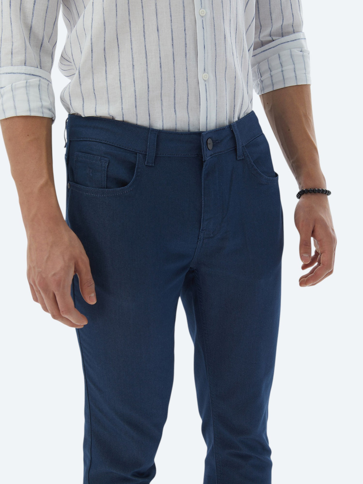 Lacivert Dokuma Slim Fit Casual Pamuk Karışımlı Pantolon