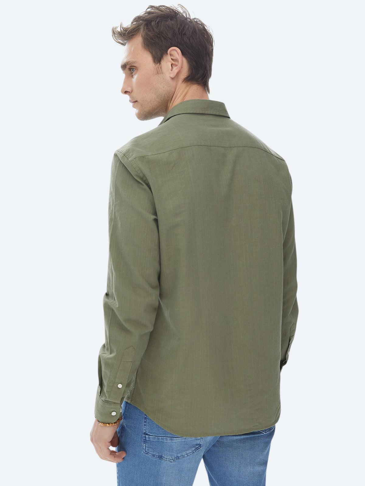 Haki Düz Regular Fit Uzun Dokuma Casual %100 Pamuk Gömlek