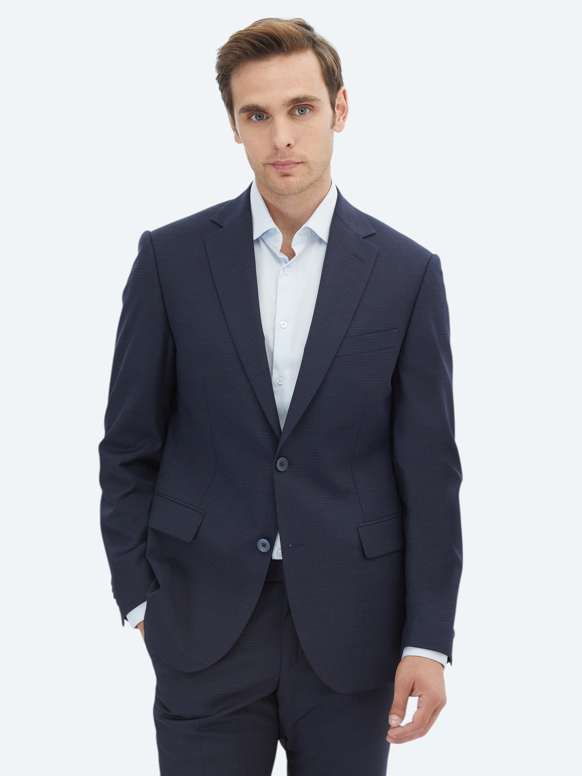 Lacivert Mikro Modern Fit Yün Karışımlı Takım Elbise