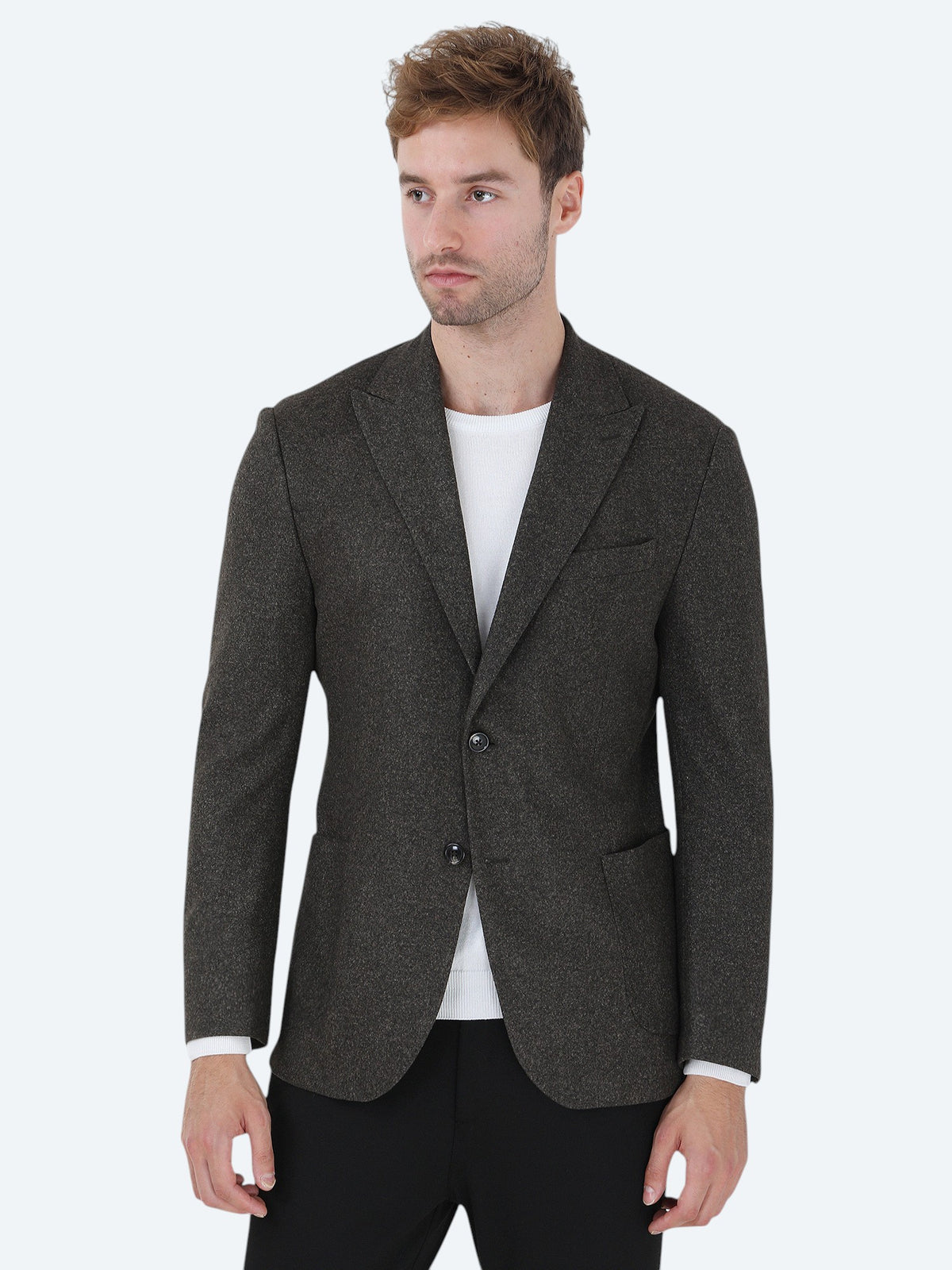Haki Baskılı Modern Fit Örme Ceket