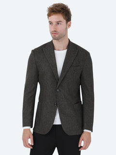 Haki Baskılı Modern Fit Örme Ceket