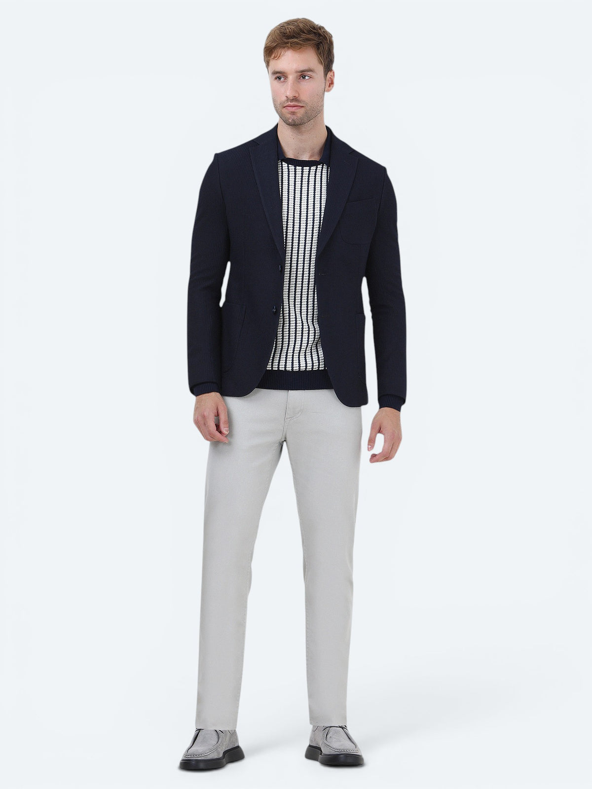 Lacivert Çizgili Modern Fit Ceket