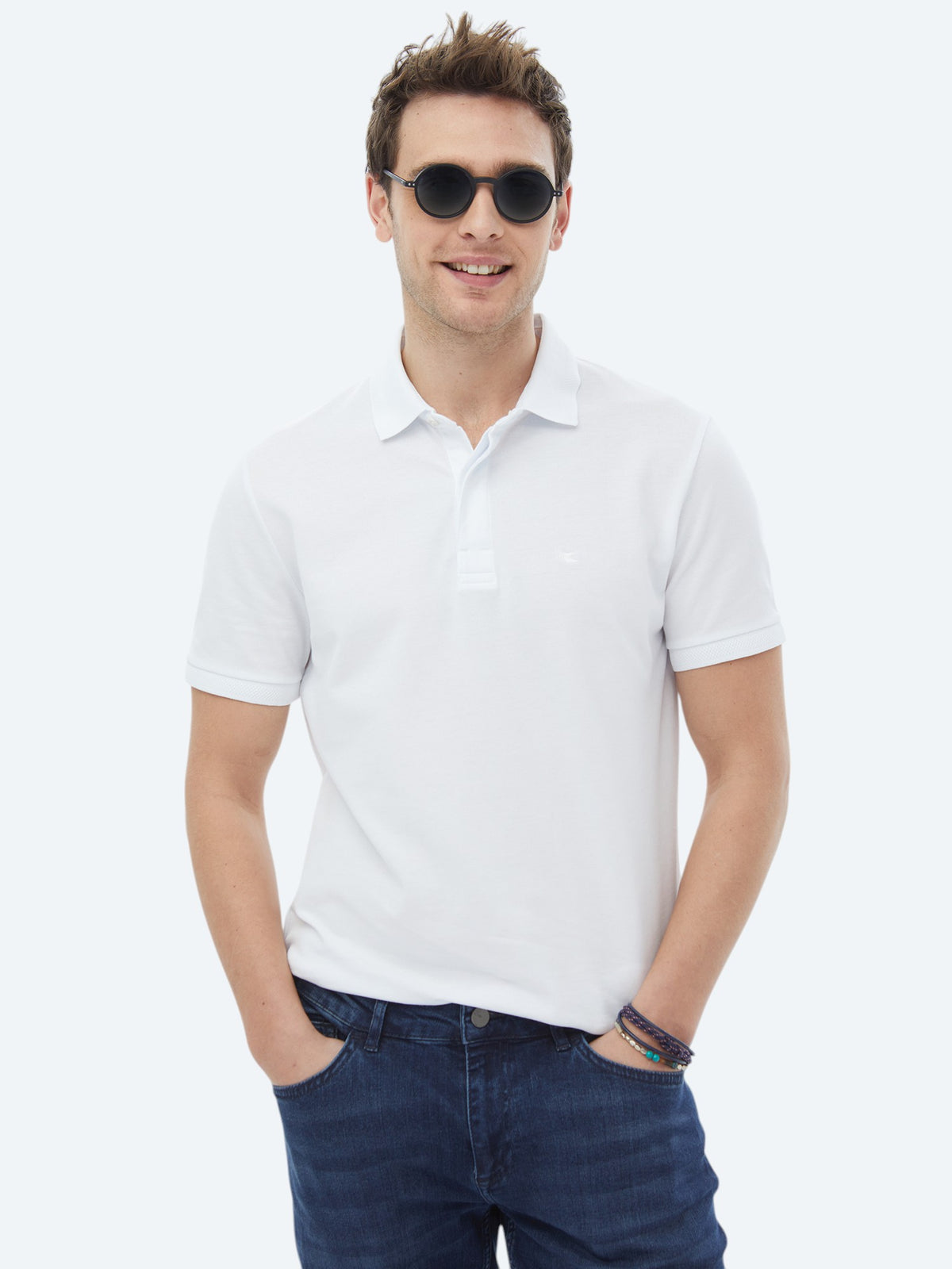 Beyaz Polo Yaka %100 Pamuk T-Shirt